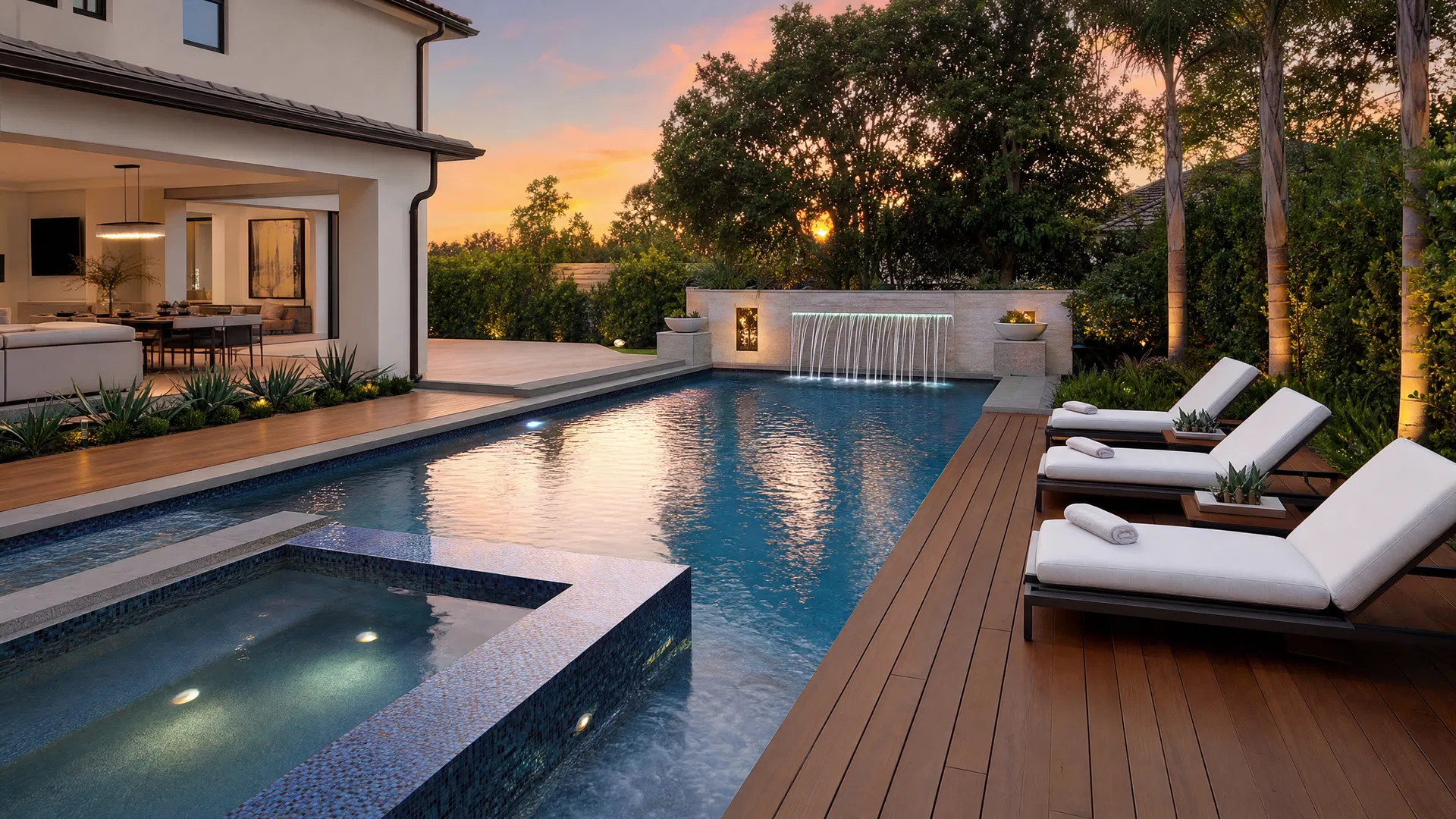 Piscina exterior moderna con revestimientos de alta calidad